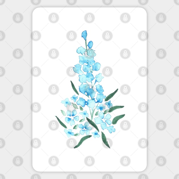 Blue Flowers, watercolor painting Magnet by Sharon Rose Art